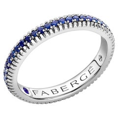 Fabergé 18 Karat White Gold Blue Sapphire Set Fluted Band Ring, US Clients