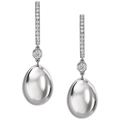 Fabergé 18 Karat White Gold Diamond Hoop Drop Earrings, US Clients