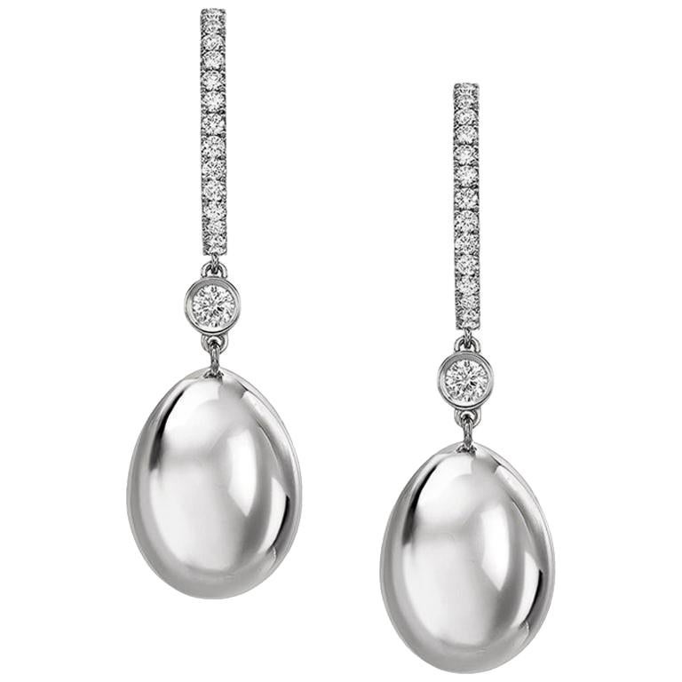 Fabergé Essence White Gold Diamond Set Egg Drop Earrings For Sale