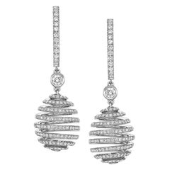 Fabergé 18 Karat White Gold Diamond Spiral Hoop Drop Earrings, US Clients