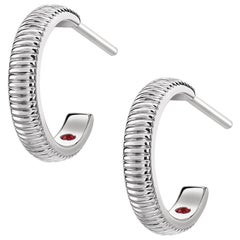 Fabergé 18 Karat White Gold Fluted Hoop Earrings with Ruby, US Clients