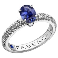 Fabergé 18 Karat White Gold Oval Blue Sapphire Fluted Ring, US Clients
