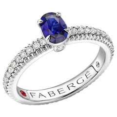 Fabergé 18K White Gold Sapphire Fluted Ring with Diamond Shoulders, US Clients