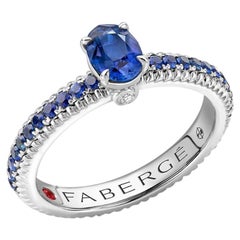 Fabergé 18K White Gold Sapphire Fluted Ring with Sapphire Shoulders, US Clients