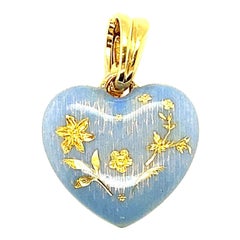 Faberge 18 Karat Yellow Gold and Perriwinkle Blue Enamel Heart Pendant Charm