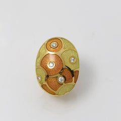 Faberge 18 Karat Yellow Gold, Diamond and Enamel Oval Earrings with Certificate