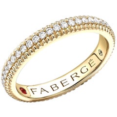 Fabergé 18 Karat Yellow Gold Diamond Set Fluted Band Ring, US Clients
