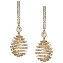 Fabergé 18 Karat Yellow Gold Diamond Spiral Hoop Drop Earrings, US Clients