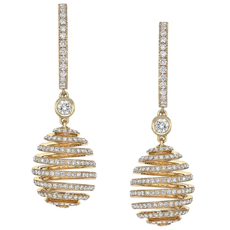 Fabergé Essence Yellow Gold Diamond Pavé Spiral Egg Drop Earrings For Sale