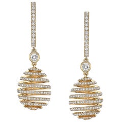 Fabergé Essence Yellow Gold Diamond Pavé Spiral Egg Drop Earrings