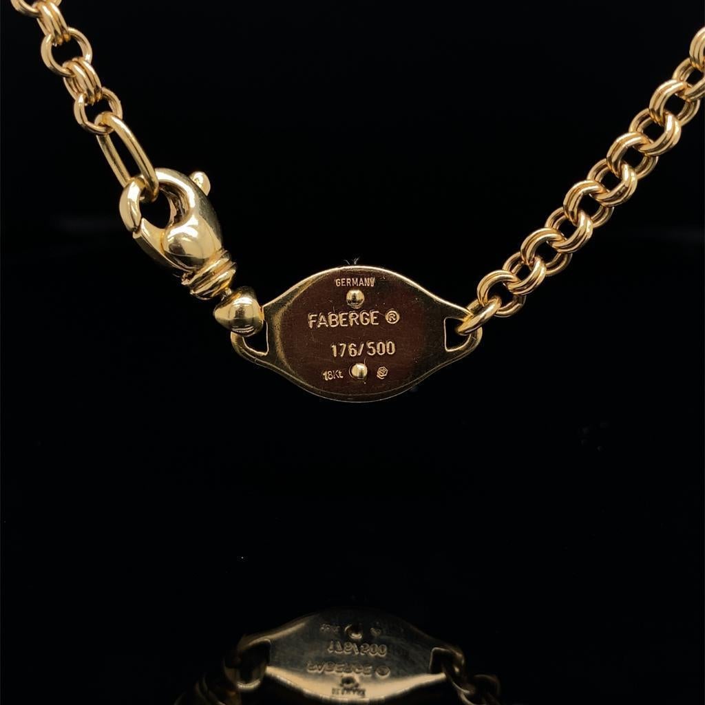 Fabergé 18 Karat Gelbgold Emaille-Diamant-Herz-Anhänger und Kette (Rundschliff)