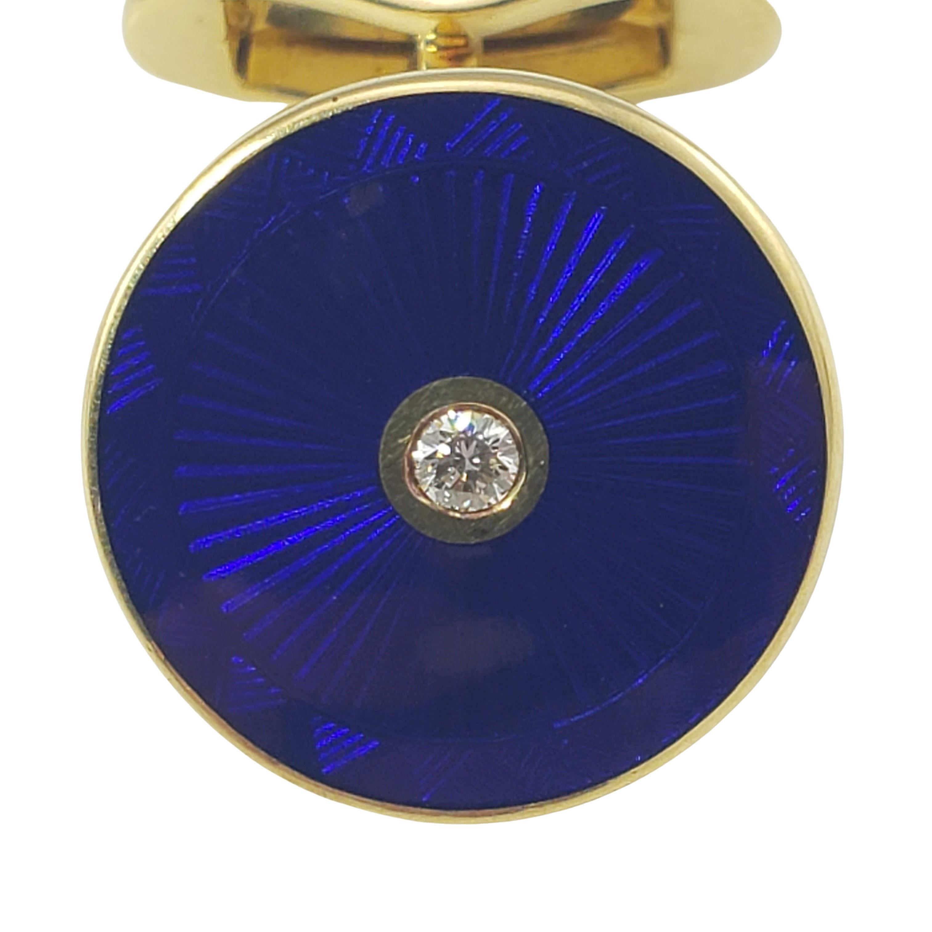 Faberge 18 Karat Yellow Gold, Guilloche Enamel and Diamond Cufflinks In Good Condition In Washington Depot, CT