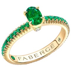Fabergé 18K Yellow Gold Emerald Fluted Ring with Tsavorite Shoulders, US Clients