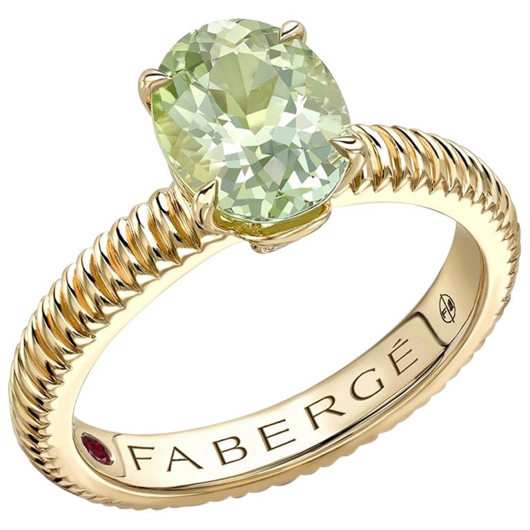 Fabergé 18 Karat Yellow Gold Pale Blue Tourmaline Fluted Ring For Sale