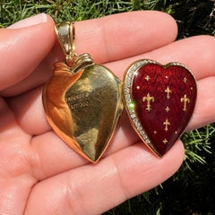 Fabergé 18k Gold Diamond Enamel Fleur De Lis Heart Enhancer Locket Pendant