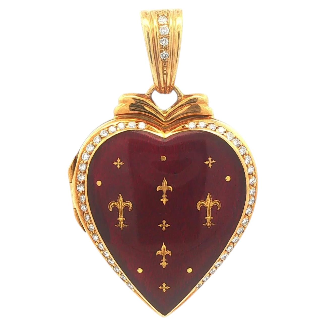 Fabergé 18k Gold Diamond Enamel Fleur De Lis Heart Enhancer Locket Pendant