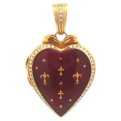 Fabergé 18k Gold Diamond Enamel Fleur De Lis Heart Enhancer Locket Pendant