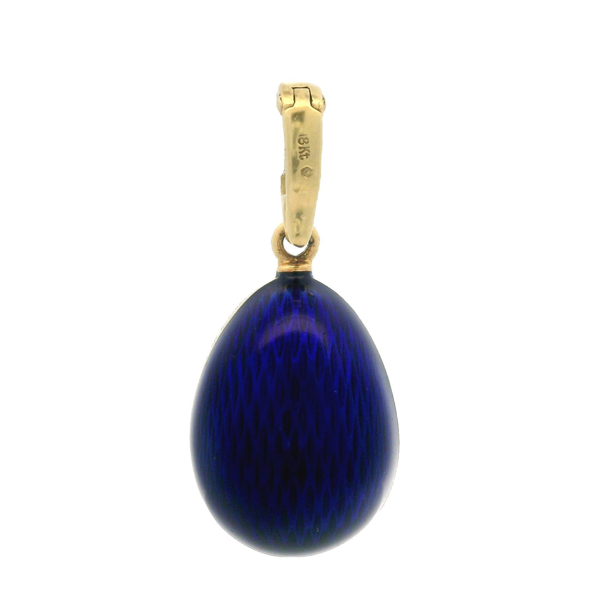 Fabergé Or 18k Diamant Guilloché Bleu et Vert Pendentif Oeuf Enhancer en émail en vente 2