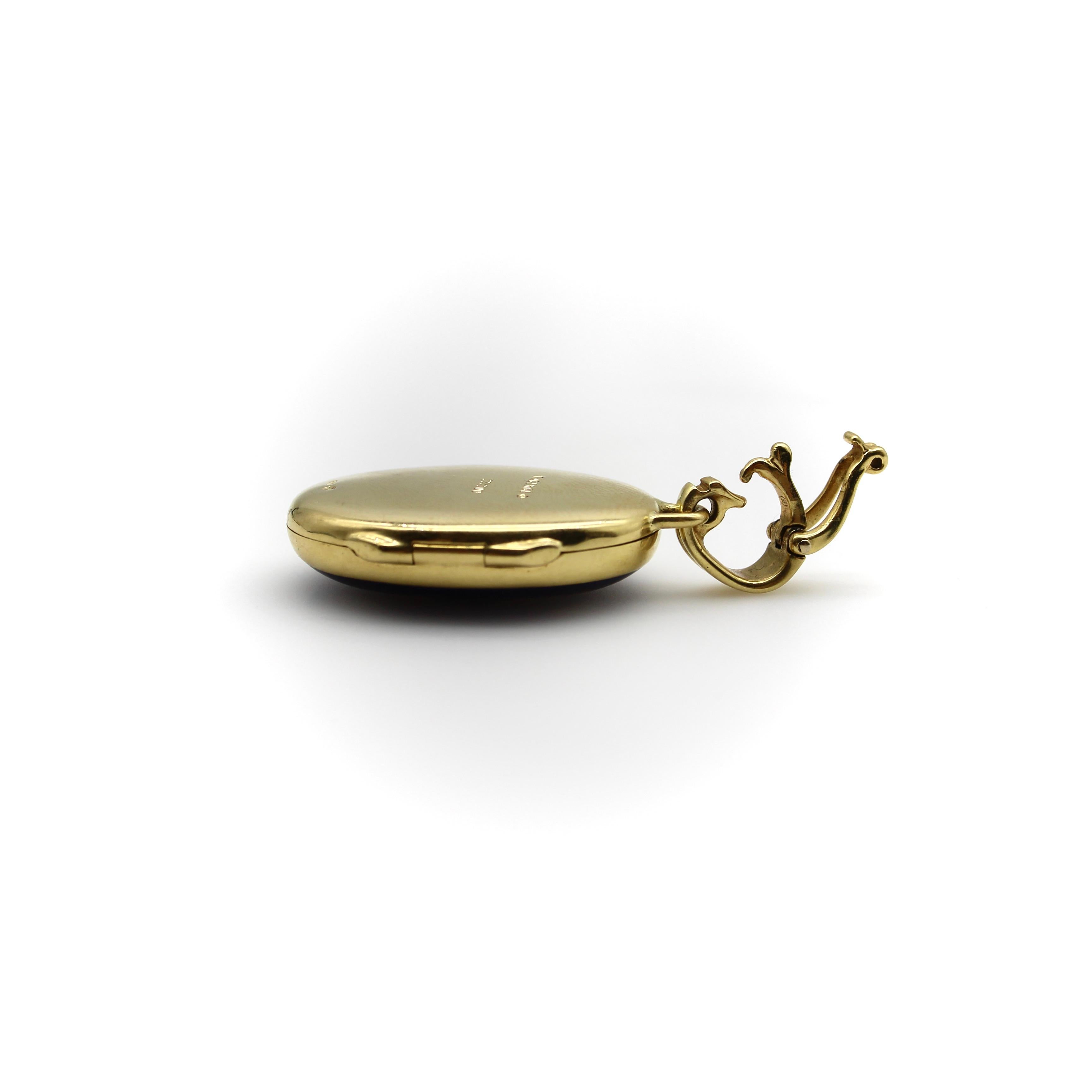 Fabergé 18K Gold Diamond Guilloche Enamel Locket by Victor Mayer For Sale 3