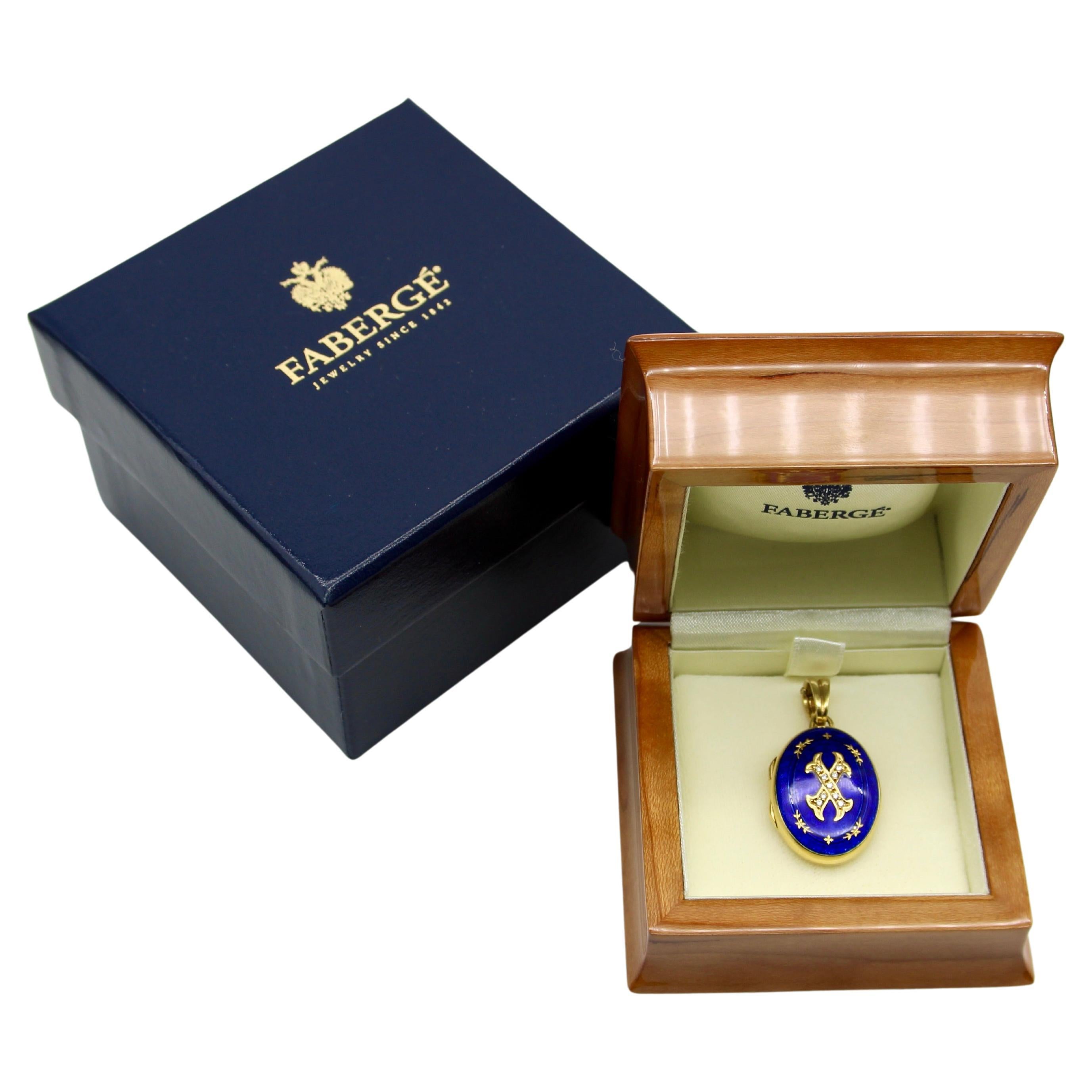 Fabergé 18K Gold Diamond Guilloche Enamel Locket by Victor Mayer