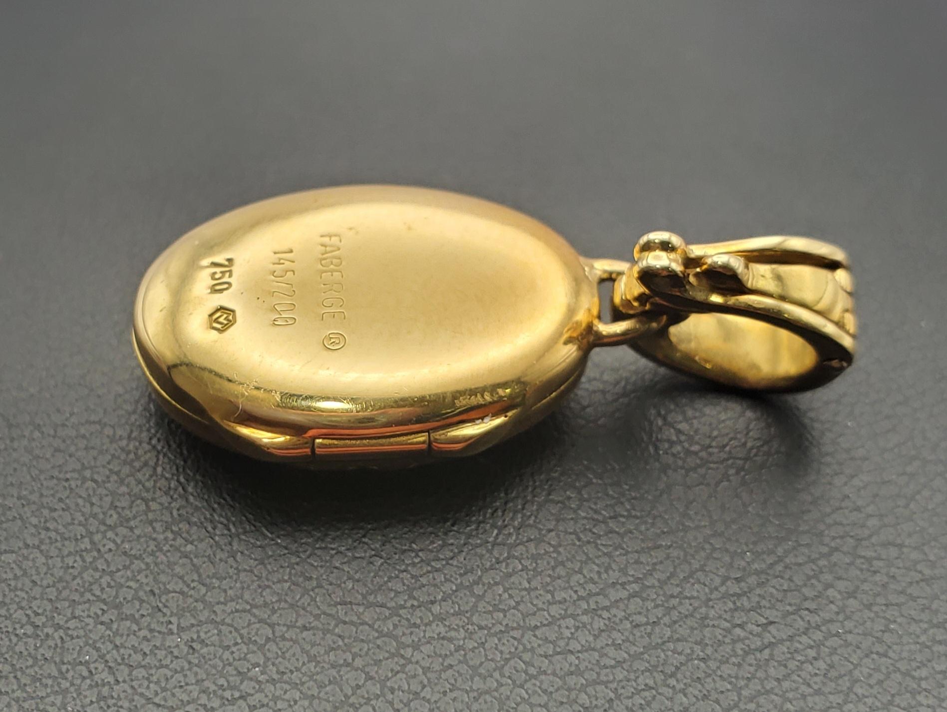 Fabergé 18K Gold Diamond Guilloche Enamel Locket with Box/Certificate For Sale 4
