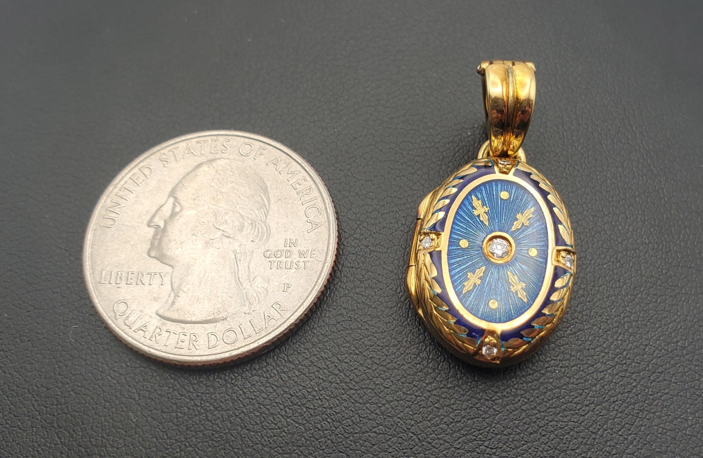 Fabergé Médaillon en émail guilloché et diamant en or 18K avec boîte/certificat en vente 5