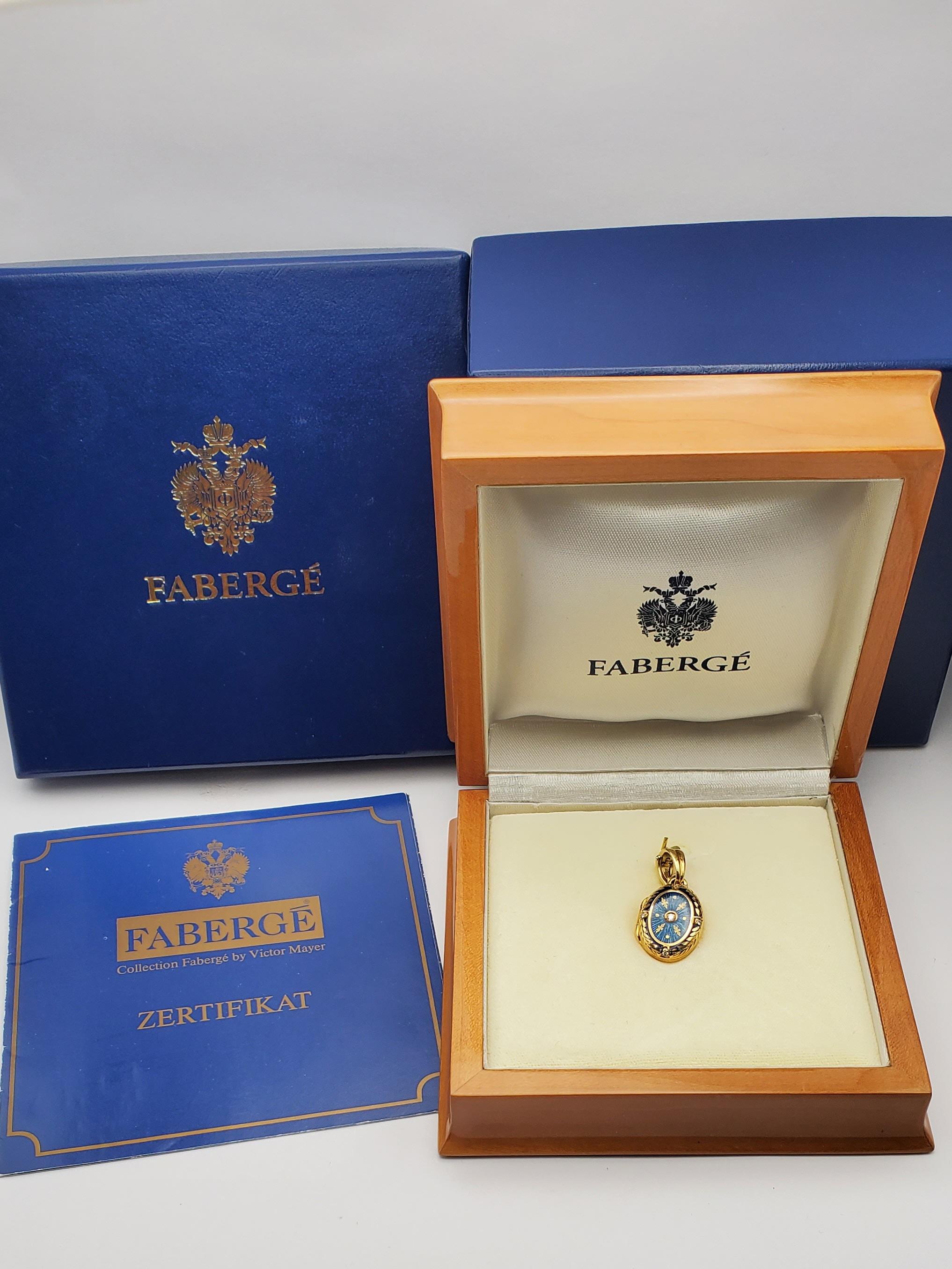 Fabergé 18K Gold Diamond Guilloche Enamel Locket with Box/Certificate For Sale 9