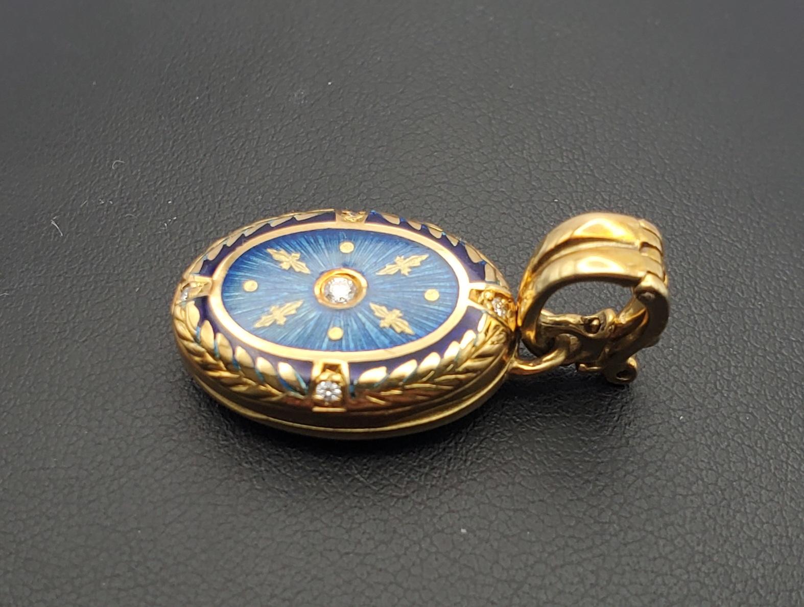 Fabergé 18K Gold Diamond Guilloche Enamel Locket with Box/Certificate For Sale 1