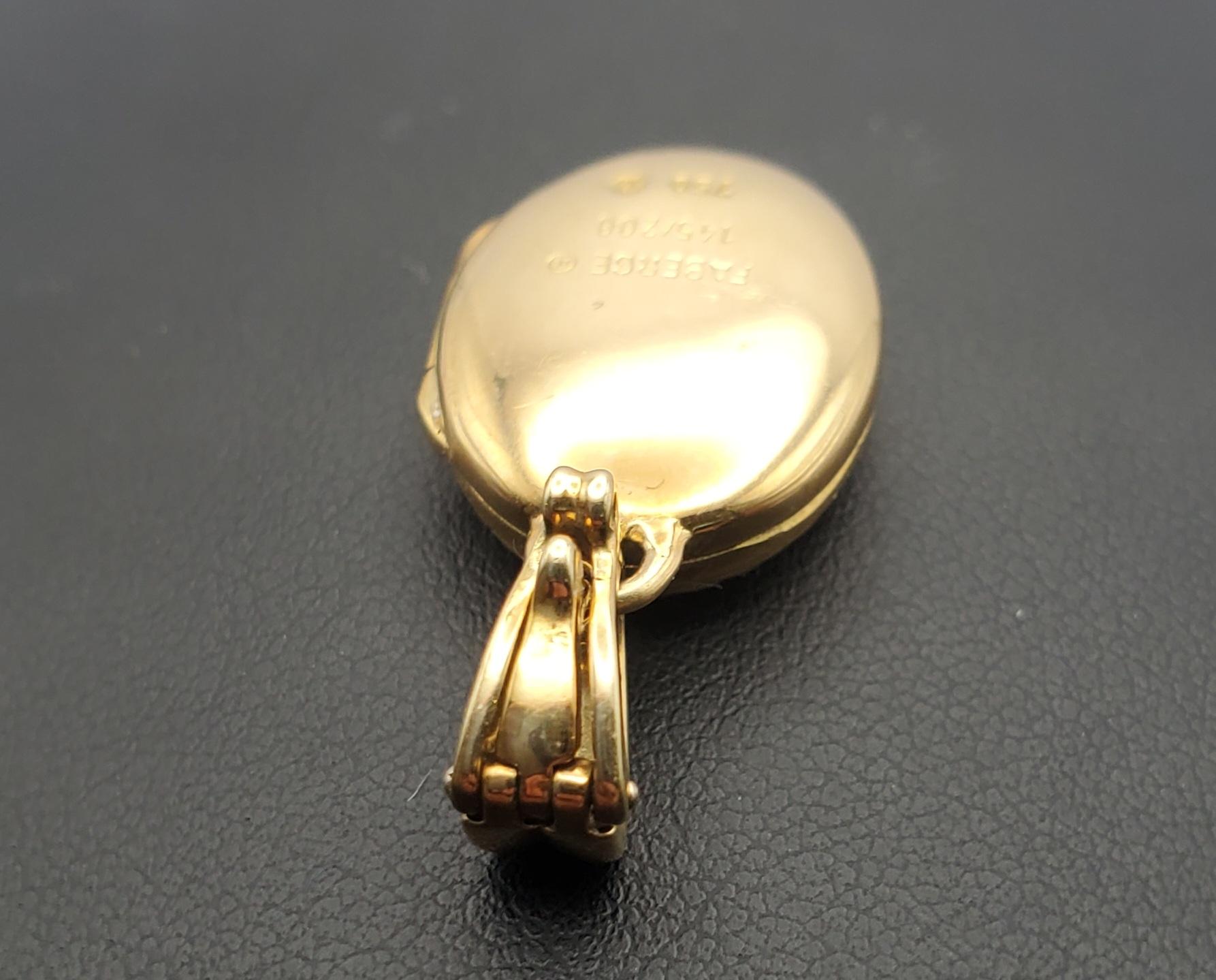 Fabergé 18K Gold Diamond Guilloche Enamel Locket with Box/Certificate For Sale 2