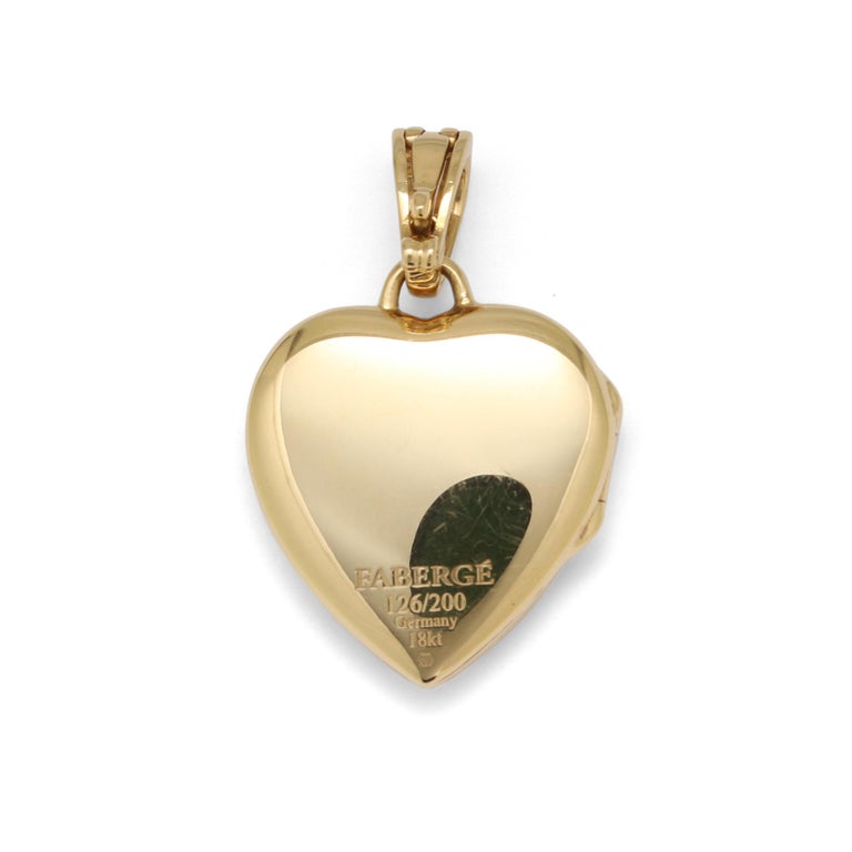 Brilliant Cut Fabergé 18k Yellow Gold Heart Locket Light Blue Enamel 4 Diamonds 0,075 Ct G/IF For Sale