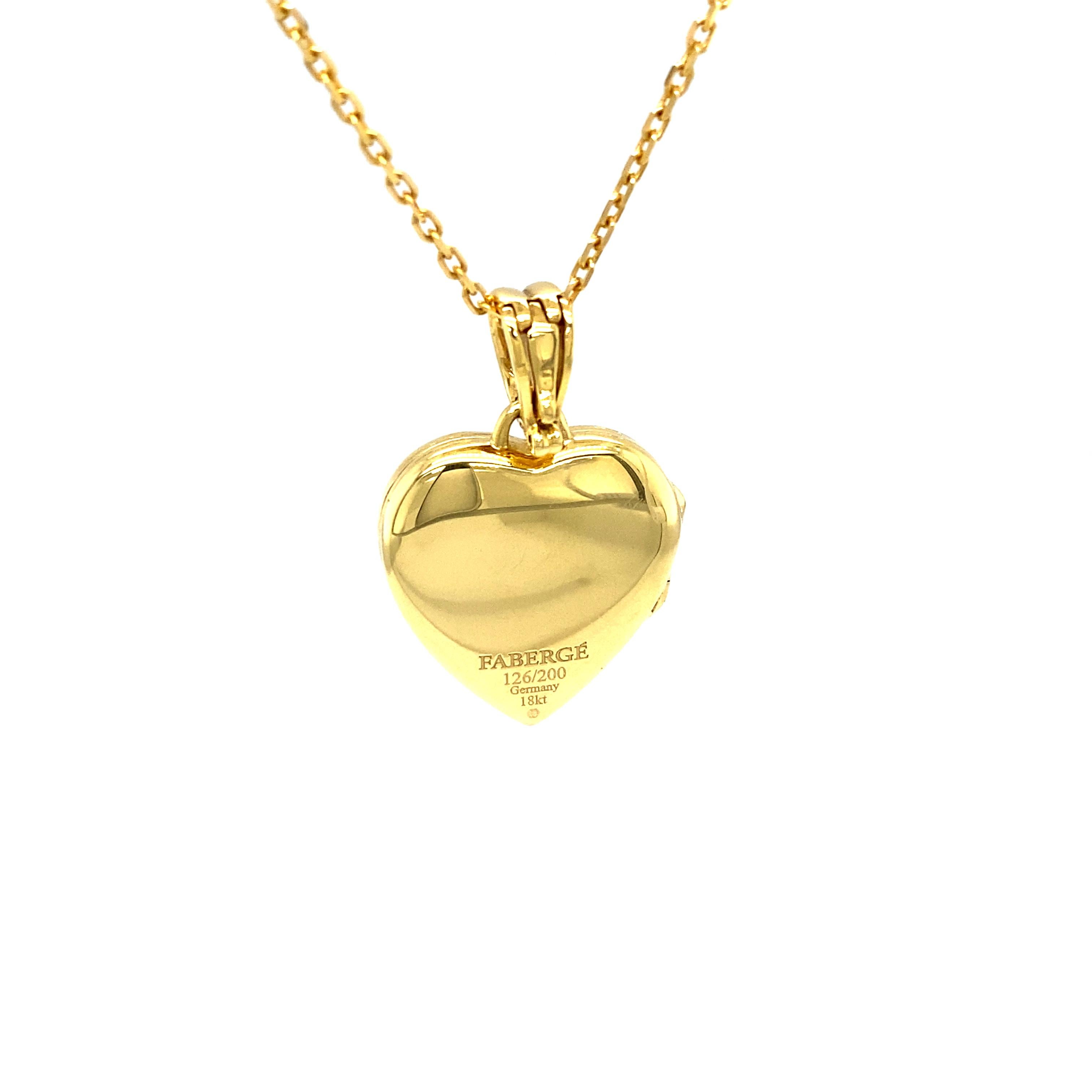 Brilliant Cut Fabergé 18k Yellow Gold Heart Locket Light Blue Enamel 4 Diamonds 0, 075 Ct G/IF