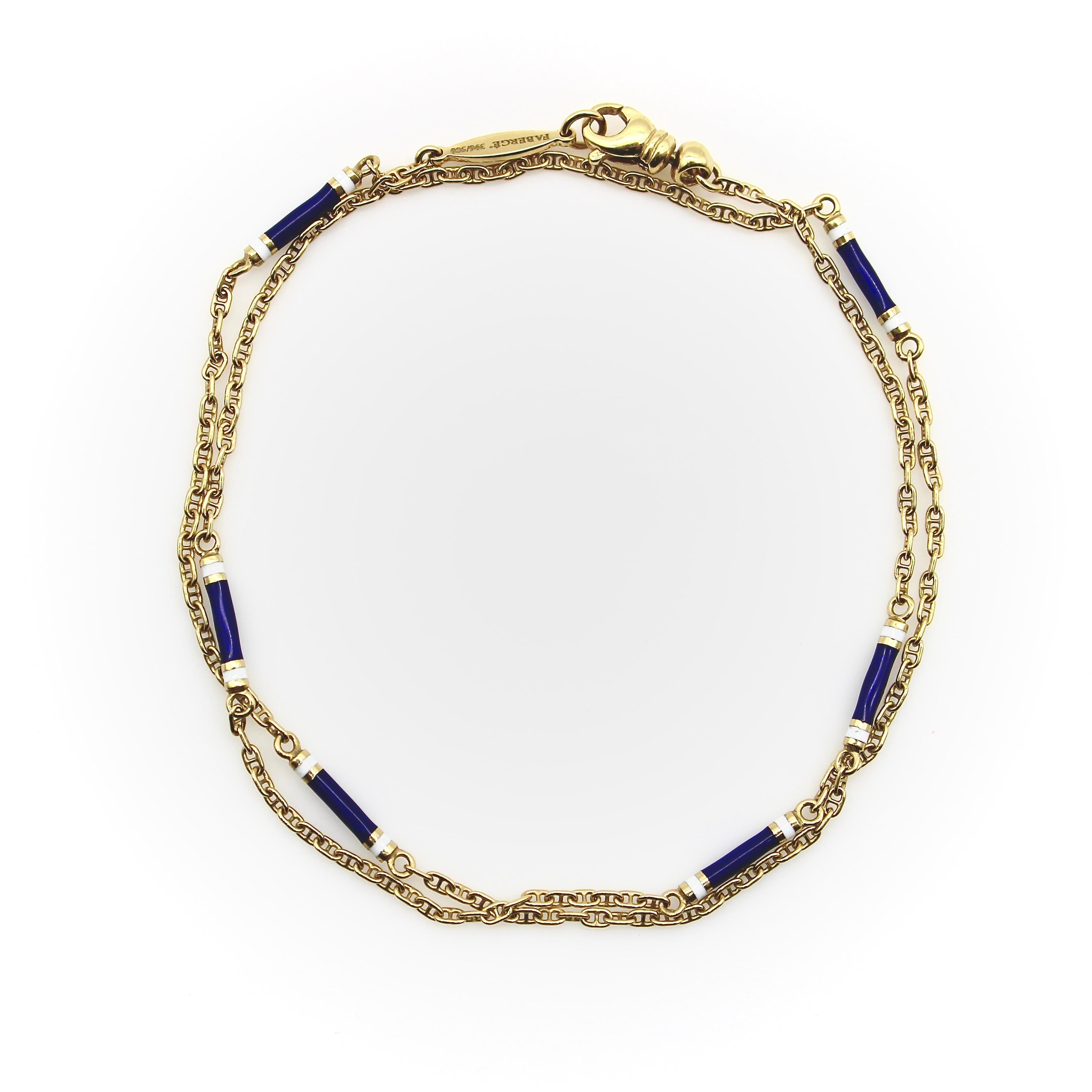 Modern Fabergé 18K Gold Mariners Link Chain with Guilloché Enamel Stations 
