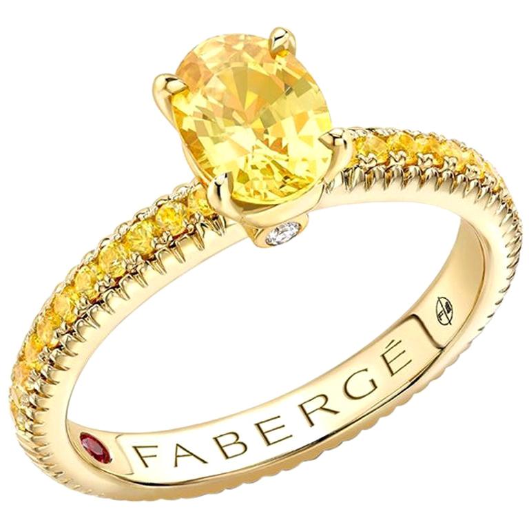Fabergé 18K Yellow Gold Oval Yellow Sapphire Fluted Ring with Yellow Sapphire For Sale