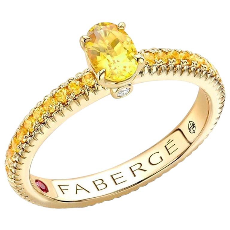 Fabergé 18k Yellow Gold Oval Yellow Sapphire Fluted Ring with Yellow Sapphire For Sale