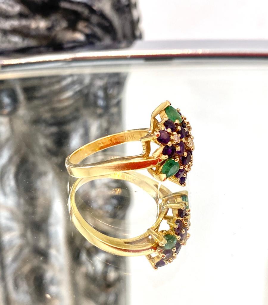 Faberge 18k Gold Ring With Diamonds, Amethyst & Emeralds In Good Condition In London, GB