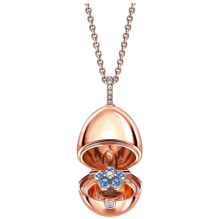 Fabergé Essence Rose Gold Blue Sapphire Forget Me Not Surprise Locket For Sale