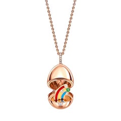 Fabergé 18K Rose Gold Locket with Diamond & Emerald Rainbow Surprise, US Clients