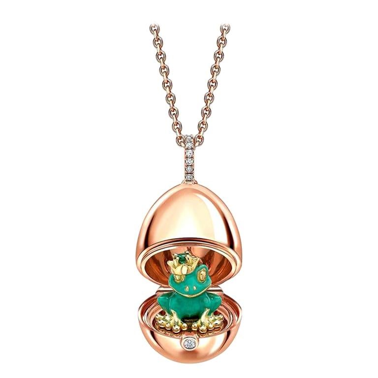 Fabergé Essence Rose Gold & Green Lacquer Frog Surprise Locket For Sale