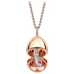 Fabergé 18k Rose Gold Locket w/ Diamond Set Bail & Ruby Set Shoe, US Clients