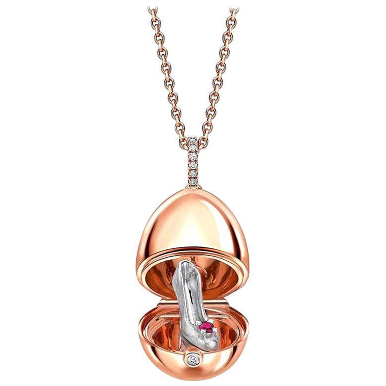 Fabergé Essence Rose Gold Ruby Set Shoe Surprise Locket For Sale