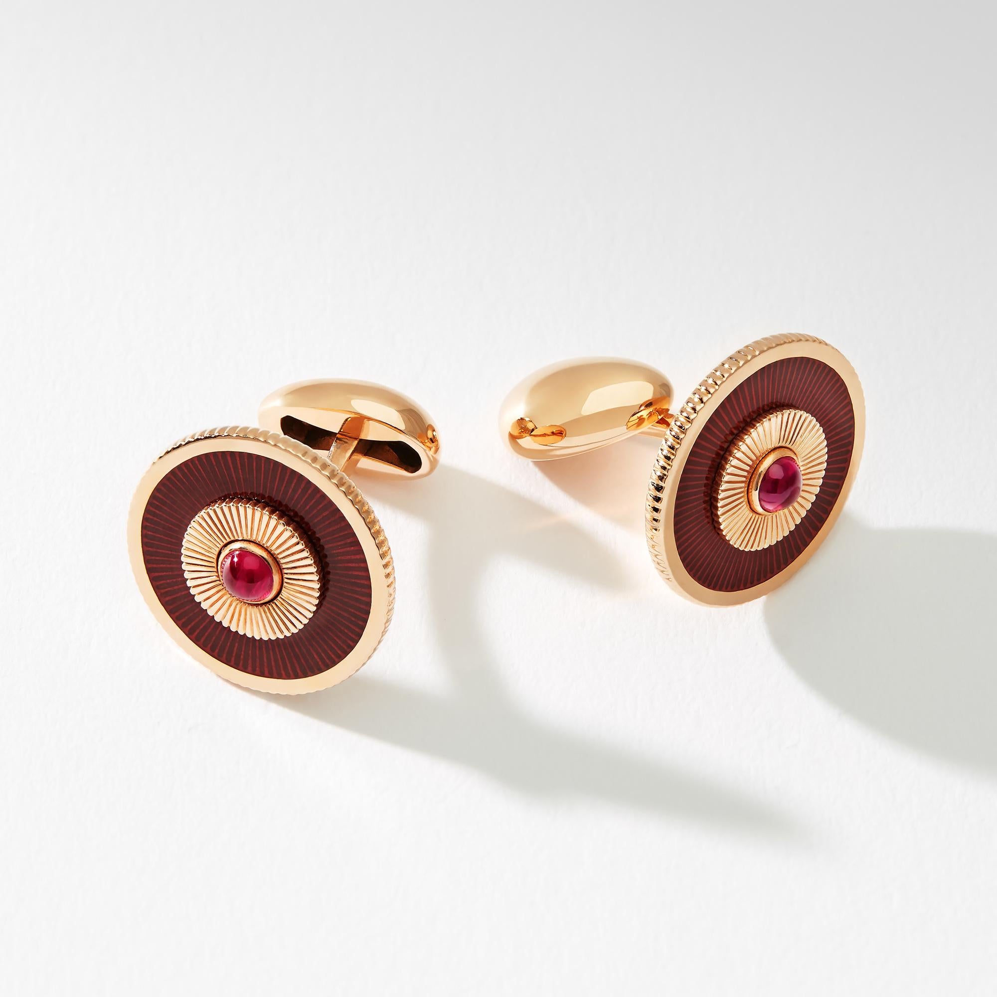 guilloche enamel ruby cufflinks