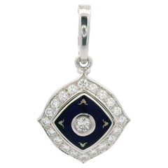 Fabergé 18k White Gold 0.58ctw Diamond w/ Blue Enamel Work Enhancer Bail Pendant