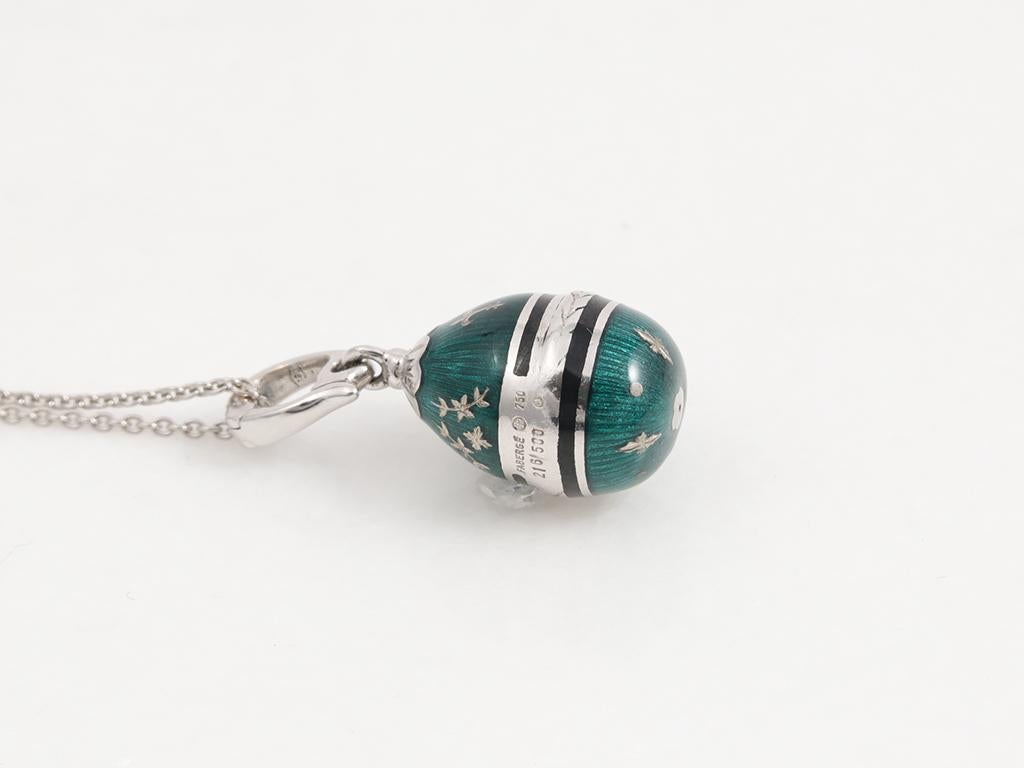 Women's Fabergé 18K White Gold and Green Enamel Egg Pendant Necklace - Limited Edition