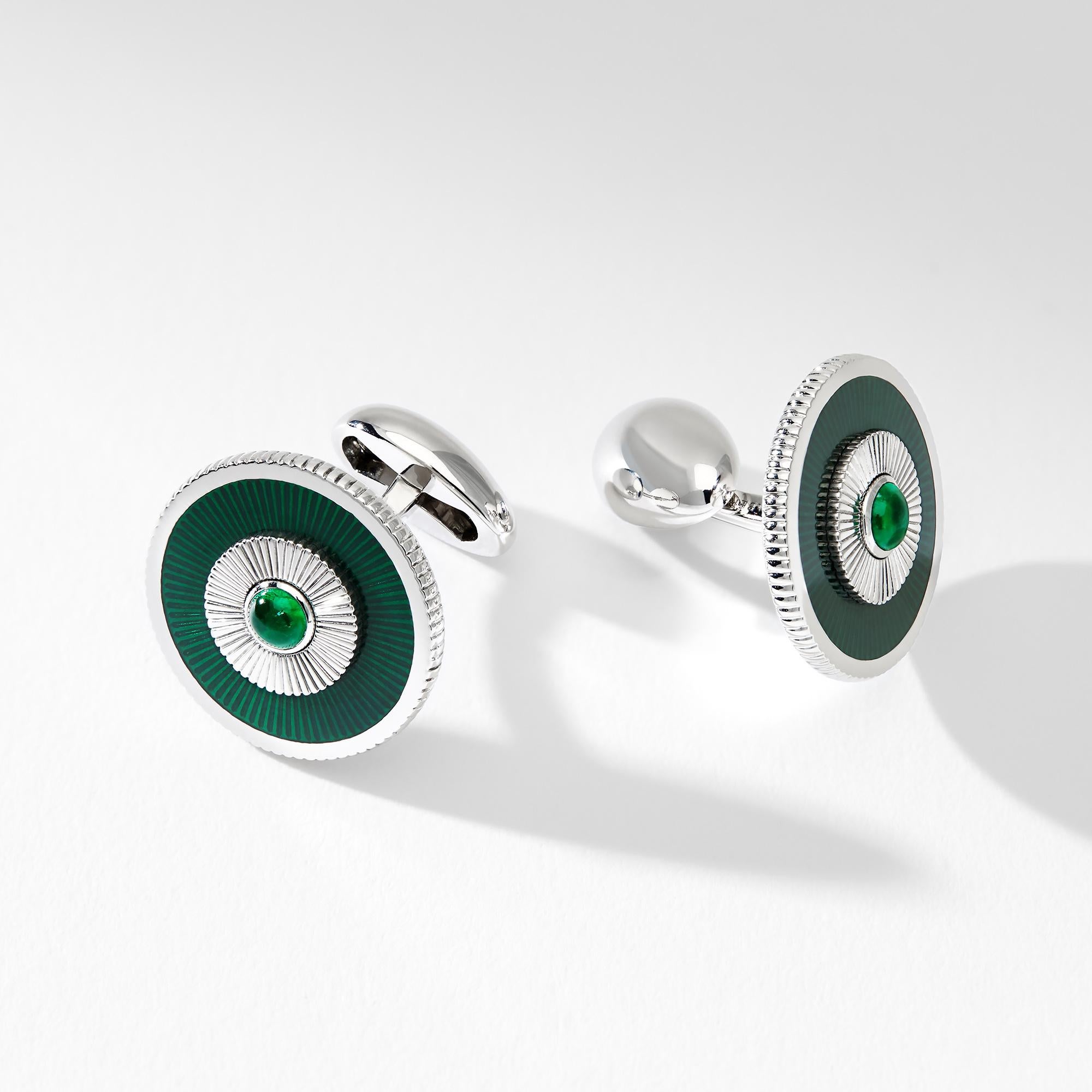 guilloche enamel emerald cufflinks