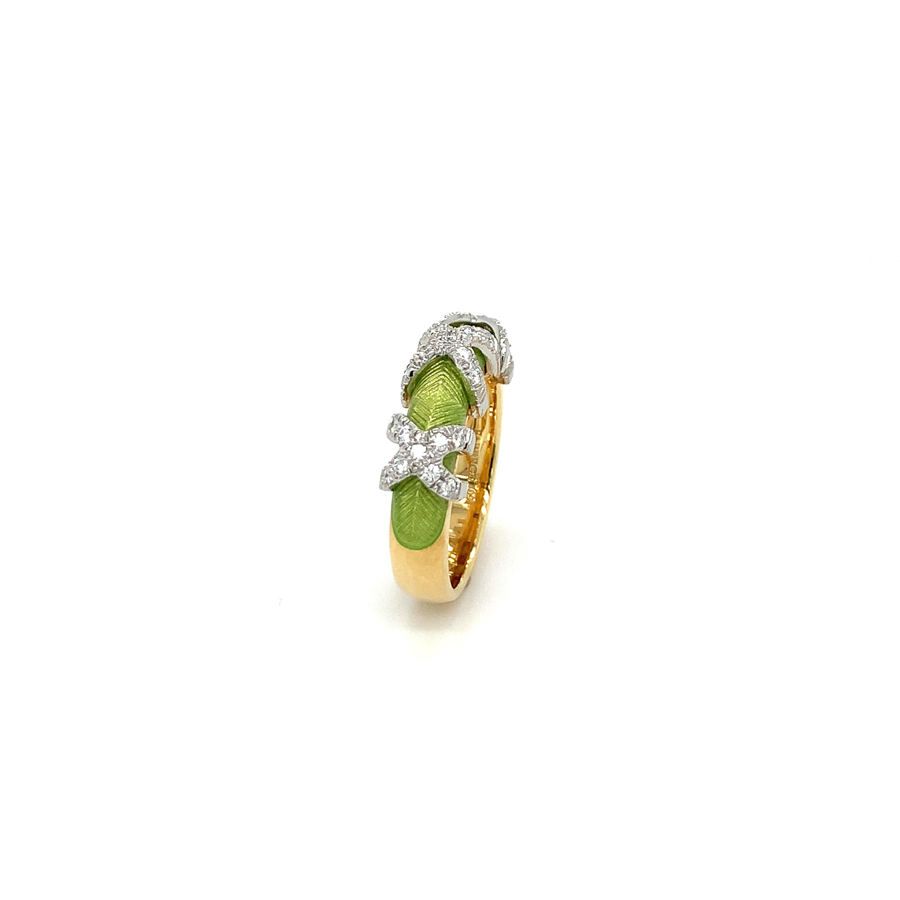 Fabergé Grüner Emaille-Ring Xenia 18k Gelb- und Weißgold 27 Diamanten 0,27 ct (Brillantschliff) im Angebot