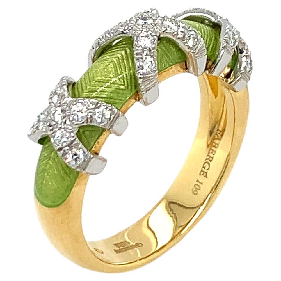 Fabergé Green Enamel Ring Xenia 18k Yellow and White Gold 27 Diamonds 0.27 ct For Sale