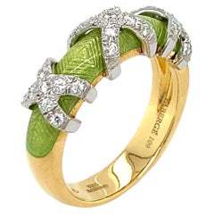 Antique Fabergé Green Enamel Ring Xenia 18k Yellow and White Gold 27 Diamonds 0.27 ct