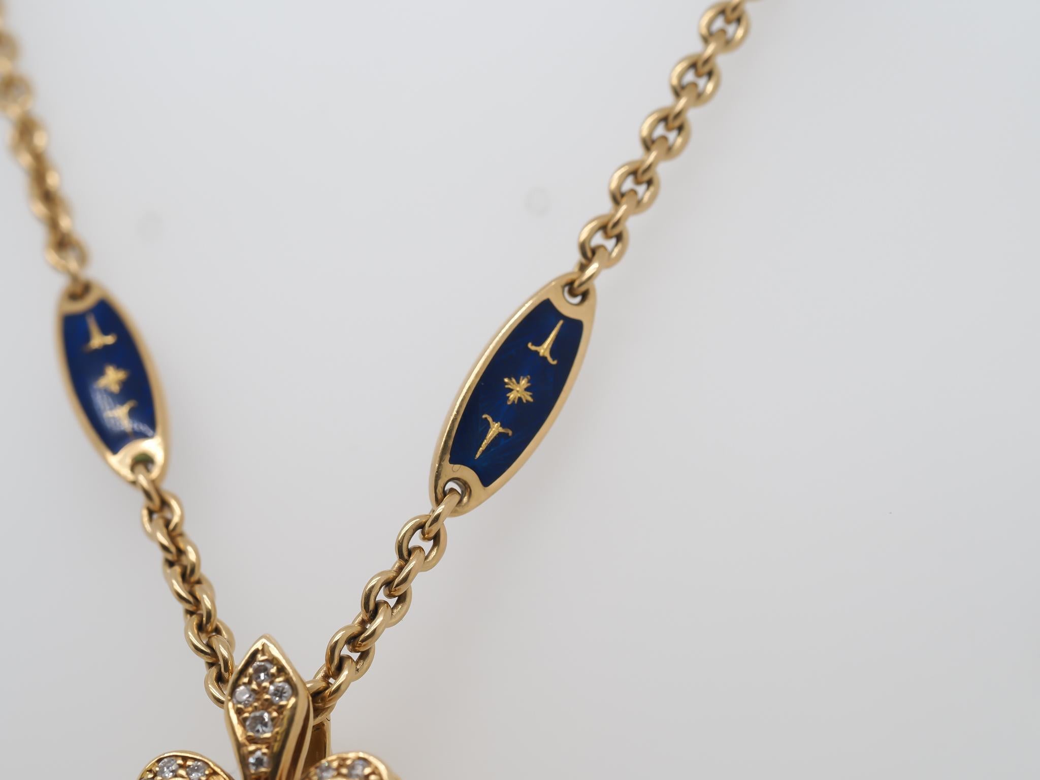 Faberge 18K Yellow Gold and Diamond Fleur De Lis Necklace and Pendant Locket For Sale 10