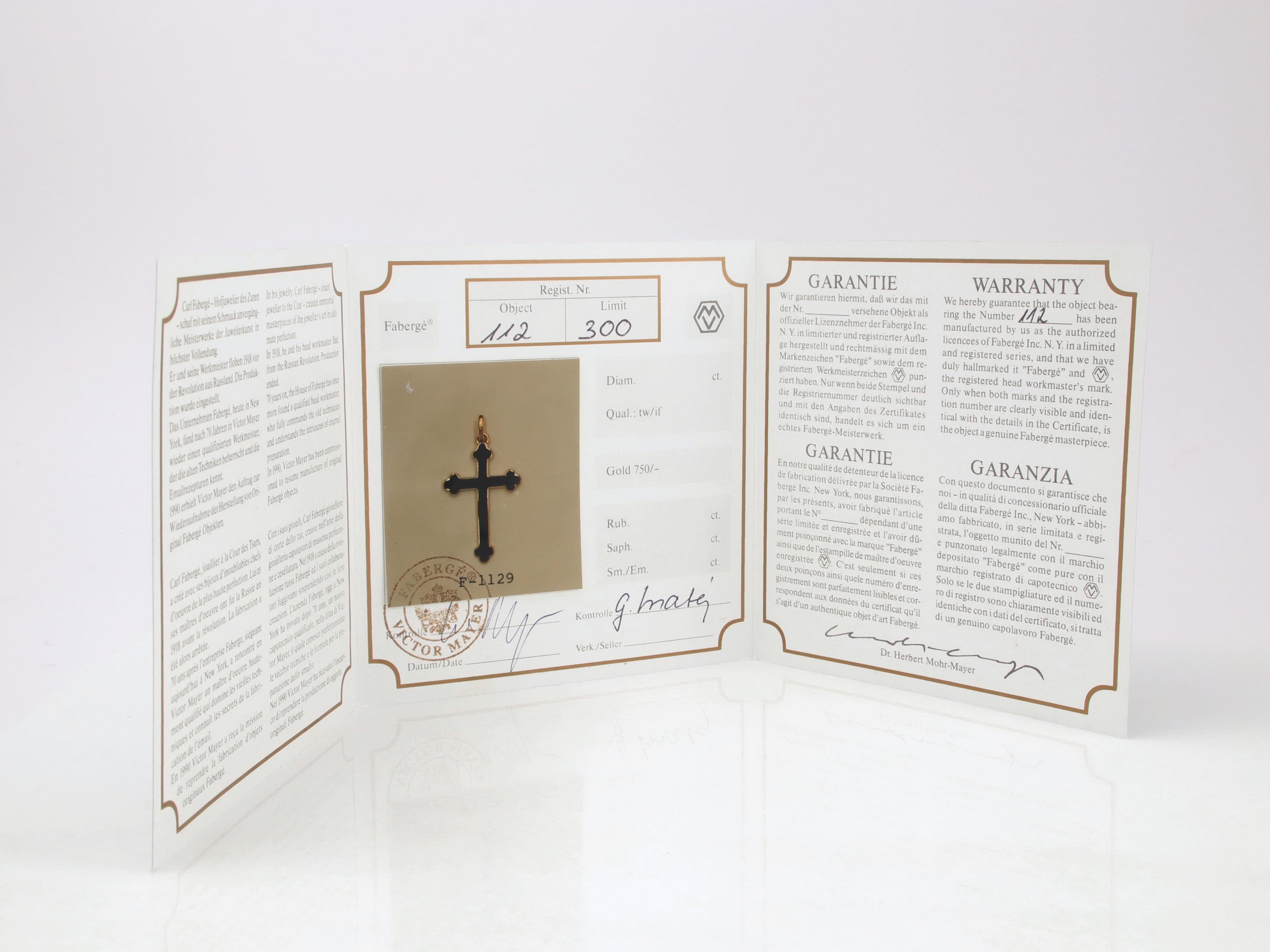 Ciondolo a croce in oro giallo 18k Fabergé con smalto blu reale Guilloche Enhancer Bale in vendita 5