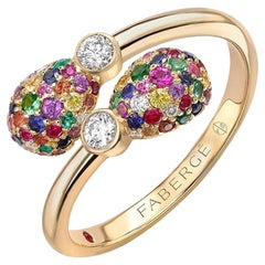Fabergé 18K Yellow Gold Diamond Ring with Multicolour Gemstone Encrusted Eggs
